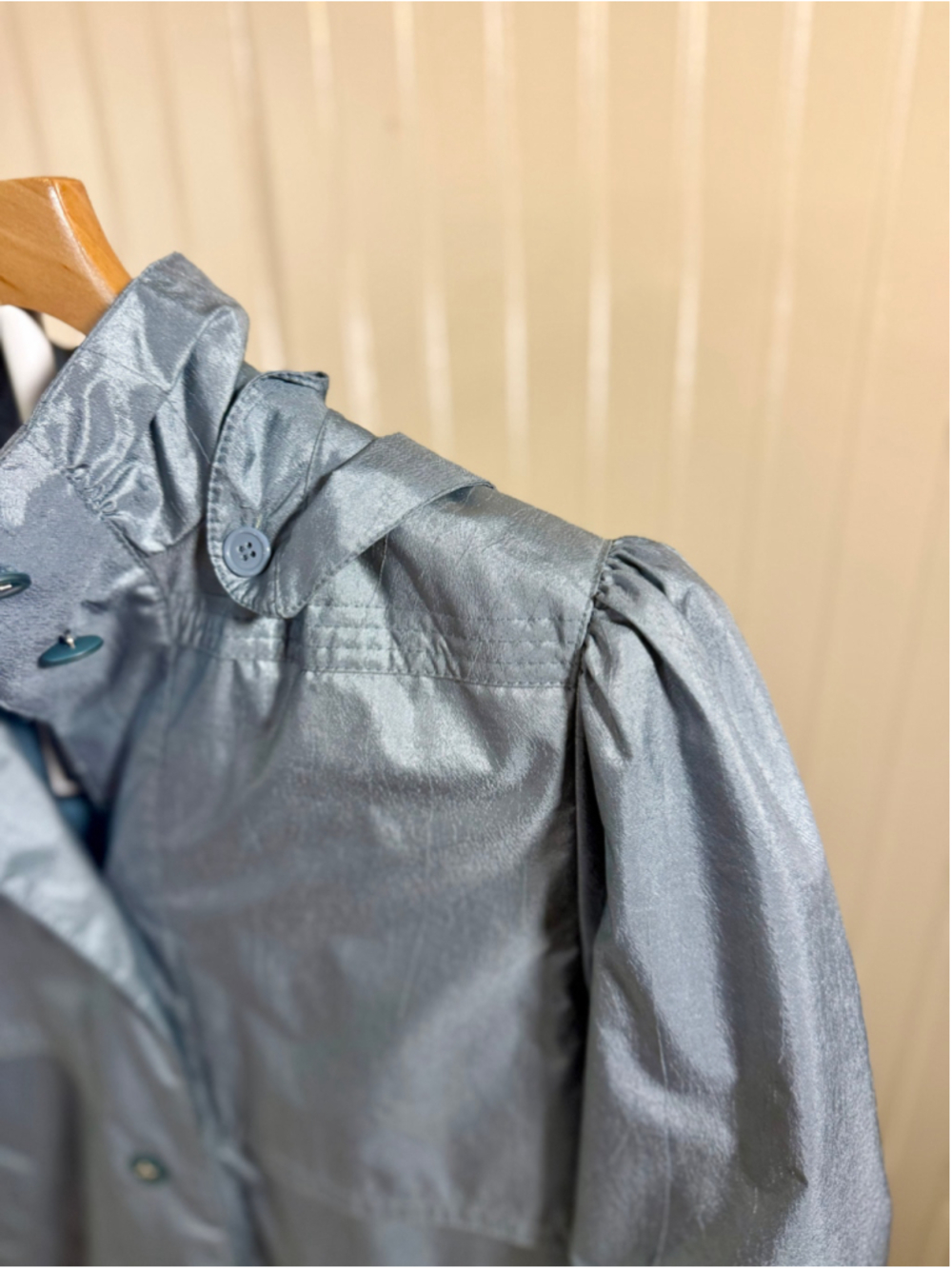 Vintage Fleet Street Slate Blue Raincoat Trench Coat Hooded Removable Liner Size - Picture 3 of 4